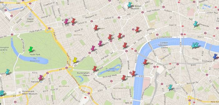 mapa con los sitios más importantes de Londres