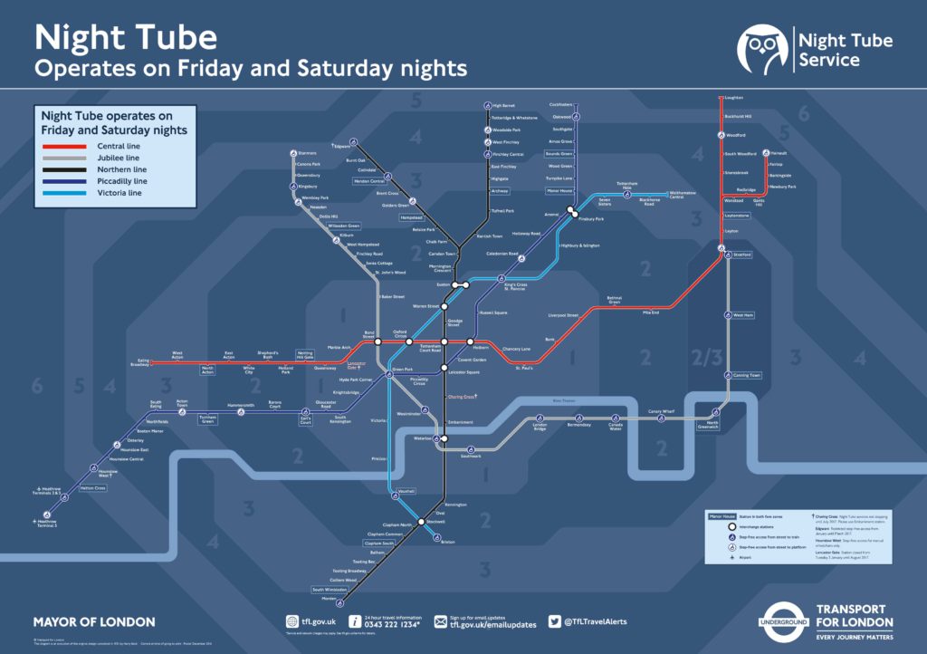 Mapa Metro de Londres Nocturno